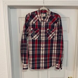 Levi's Red Navy & White Plaid Western Button-Up Shirt - size L